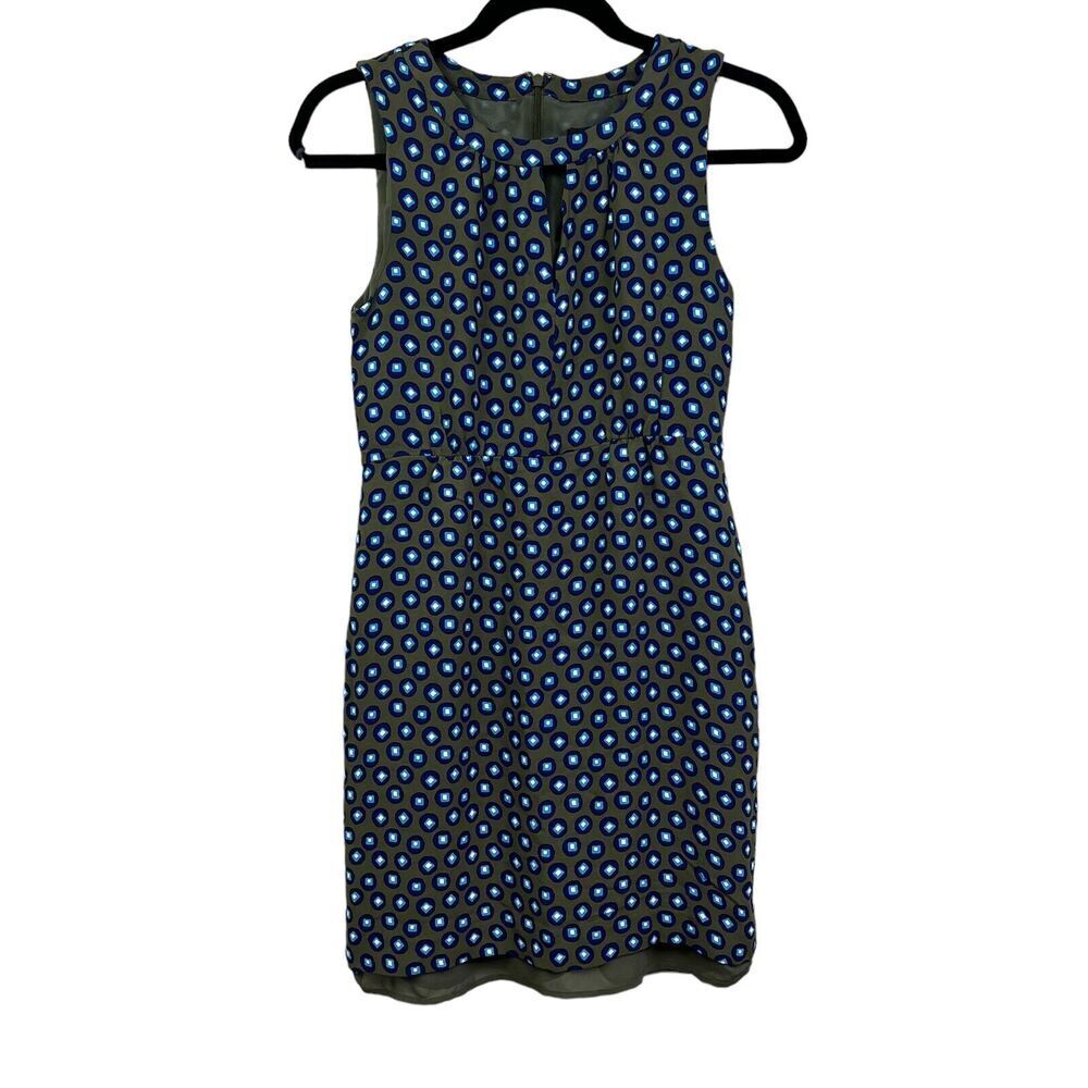 J. Crew Womens Sheath Dress Key Hole V Neck Sleeveless Lined Green Blue Size 2*